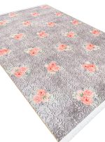 فرش آشپزخانه طرح پترن گل رز 700 شانه طوسی کد 25AA0130 - فرشخونه