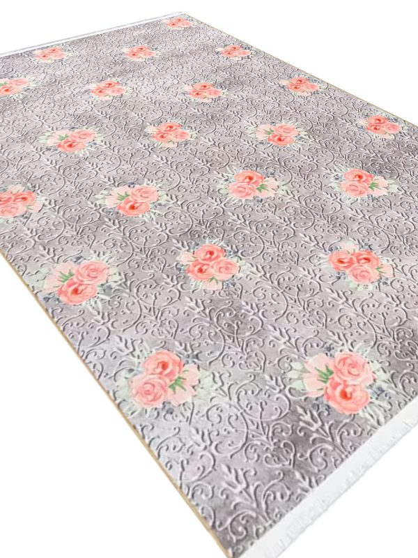 فرش آشپزخانه طرح پترن گل رز 700 شانه طوسی کد 25AA0130 - فرشخونه