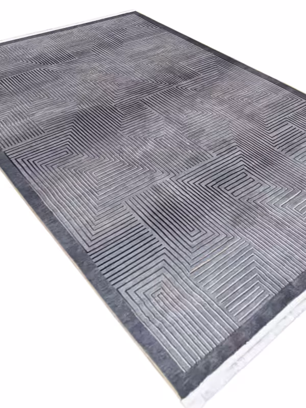 فرش فانتزی طرح خطوط تو در تو رنگ خاکستری 700 شانه کد 25MM0000
