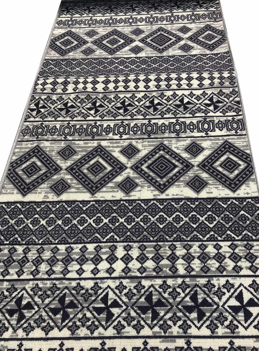 34K6101067-kenareh-Kilim-REEDS-KASHAN2 کناره گلیم ماشینی طرح لوزی رنگ دودی کد 1067