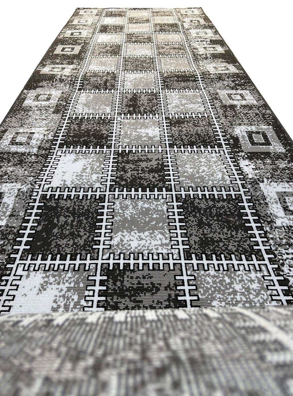 34K6101102-kenareh-Kilim-REEDS-KASHAN2 کناره گلیم ماشینی طرح خشتی رنگ دودی کد 1102