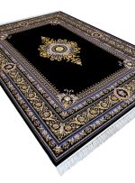 فرش طرح ژینوس مشکی 1200 شانه فلت طلاکوب فرانسوی کد 210878 - فرشخونه