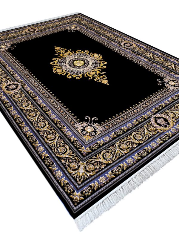 فرش طرح ژینوس مشکی 1200 شانه فلت طلاکوب فرانسوی کد 210878 - فرشخونه