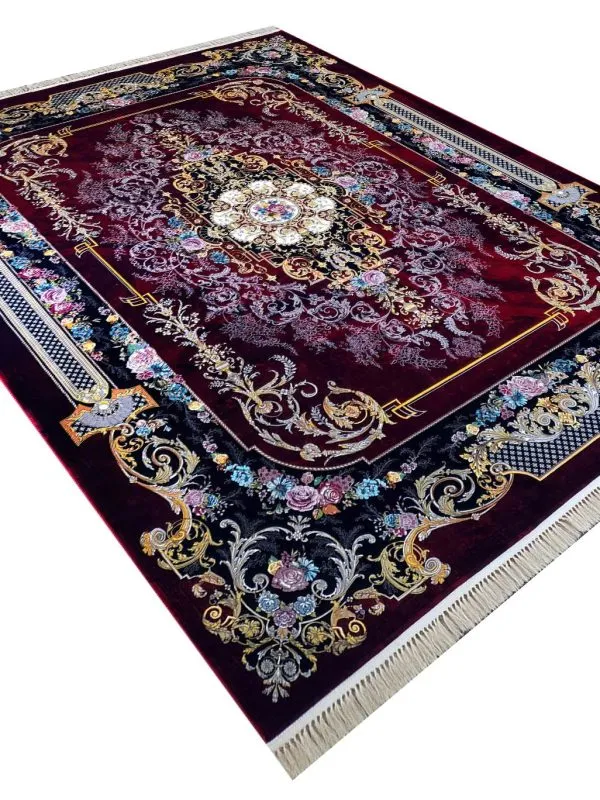 فرش طرح ملودی وینتیج 1200 شانه غیر برجسته طلاکوب کد 883 لاکی
