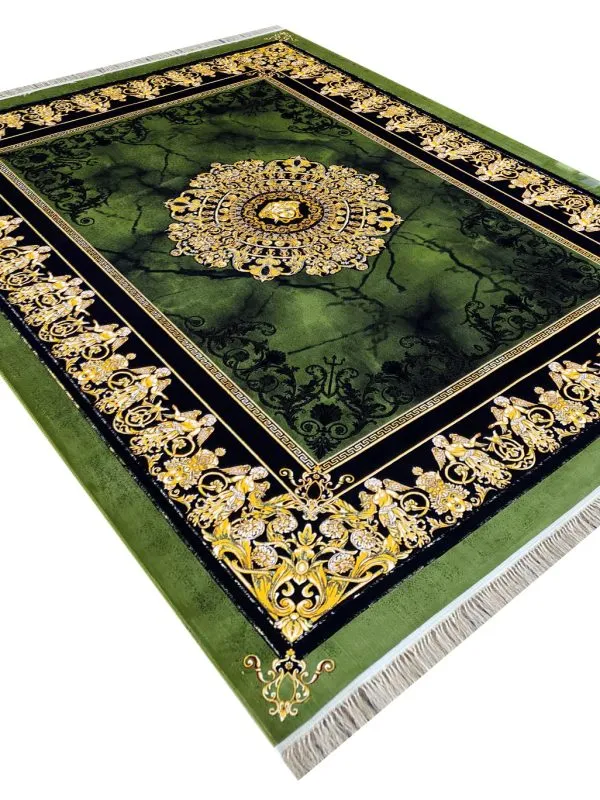 فرش طرح ورساچه وینتیج 1200 شانه غیر برجسته طلاکوب کد 884 سبز