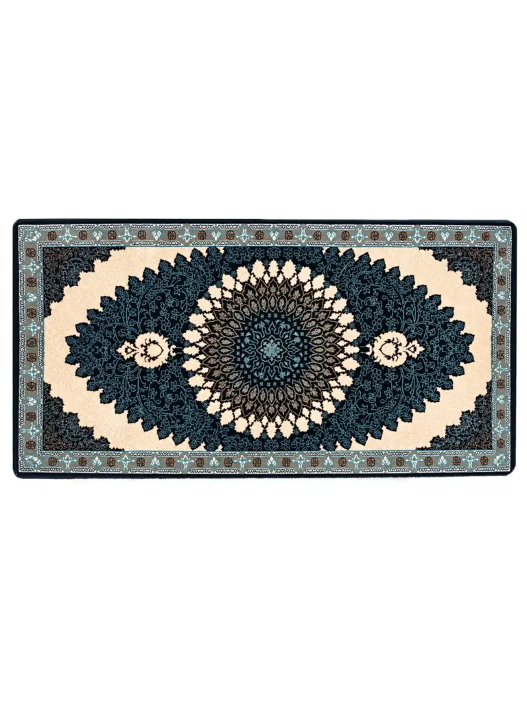 پشتی ماشینی طرح محراب سنتی رنگ سرمه ای 700 شانه کد 1683