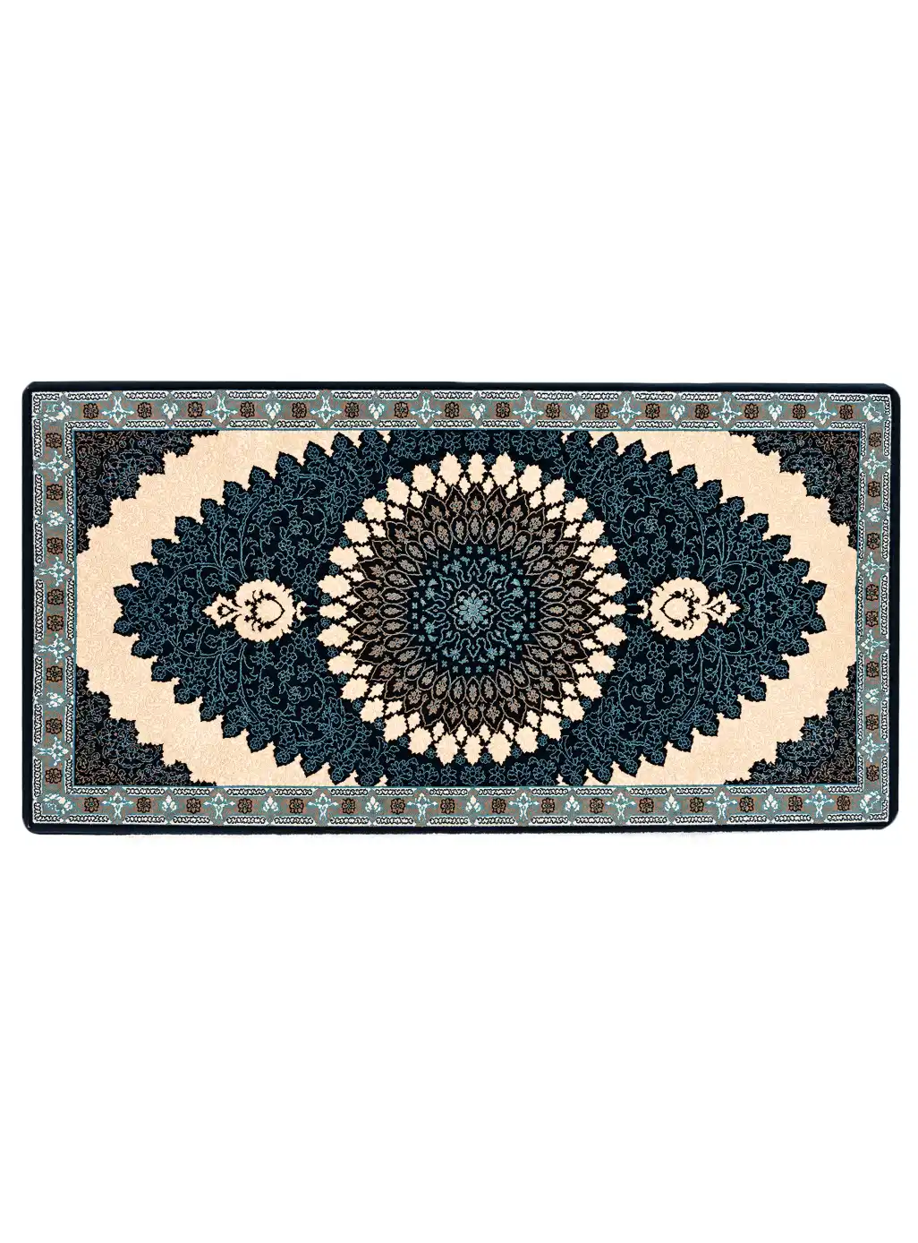 47P701683-Carpet-back- pillow-700-Reeds-farshkhooneh2 پشتی ماشینی طرح محراب سنتی رنگ سرمه ای 700 شانه کد 1683