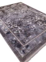 فرش ماشینی وینتیج گل برجسته رنگ طوسی 1200 شانه کد 731622