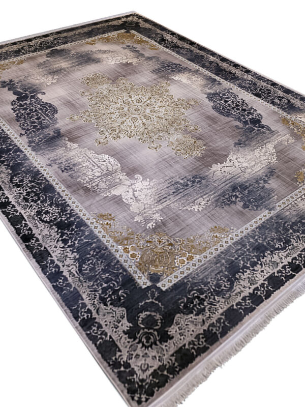فرش طلاکوب طرح وینتیج گل برجسته رنگ طوسی 1200 شانه کد 732822