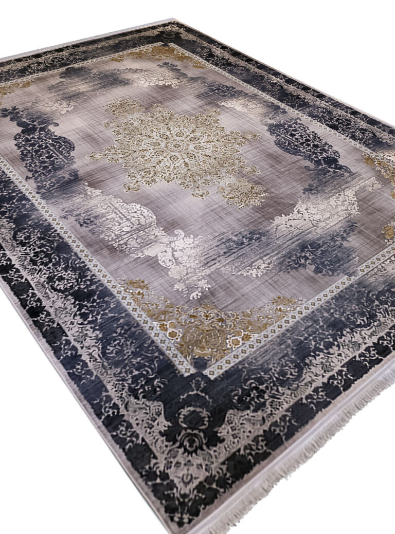 فرش طلاکوب طرح وینتیج گل برجسته رنگ طوسی 1200 شانه کد 732822