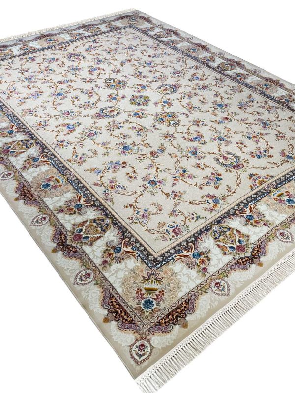 فرش افشان طرح ارغوان کرم 1200 شانه گل برجسته کد 1359 - فرشخونه