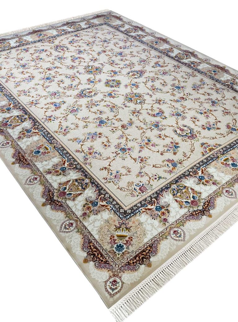 فرش افشان طرح ارغوان کرم 1200 شانه گل برجسته کد 1359 - فرشخونه