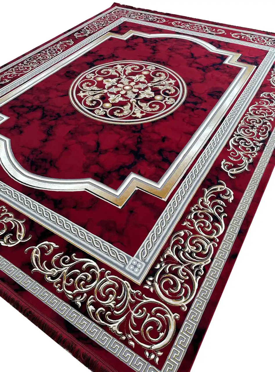 فرش وینتیج طرح مدوسا ابرو بادی رنگ لاکی 1200 شانه گل برجسته کد 1236 - فرشخونه