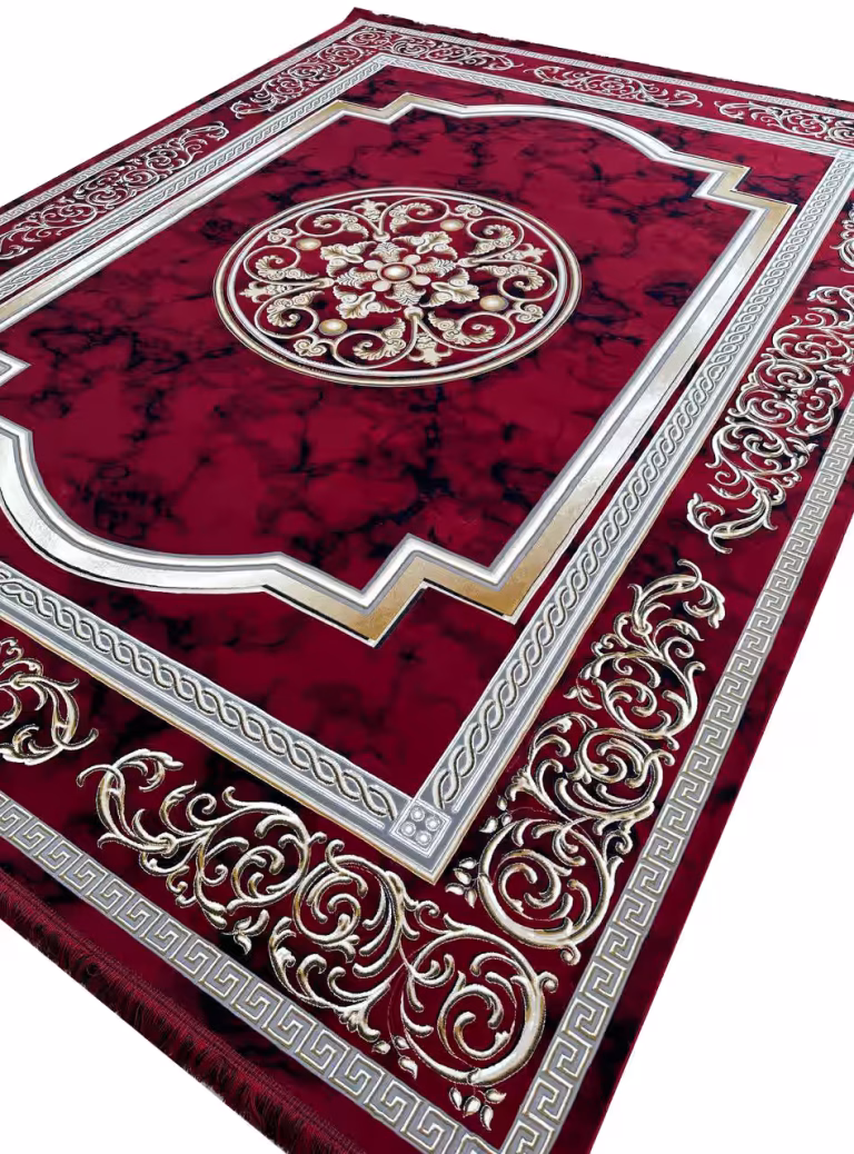 فرش وینتیج طرح مدوسا ابرو بادی رنگ لاکی 1200 شانه گل برجسته کد 1236 - فرشخونه