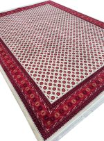 فرش ترکمن 1200 شانه گل برجسته رنگ بژ