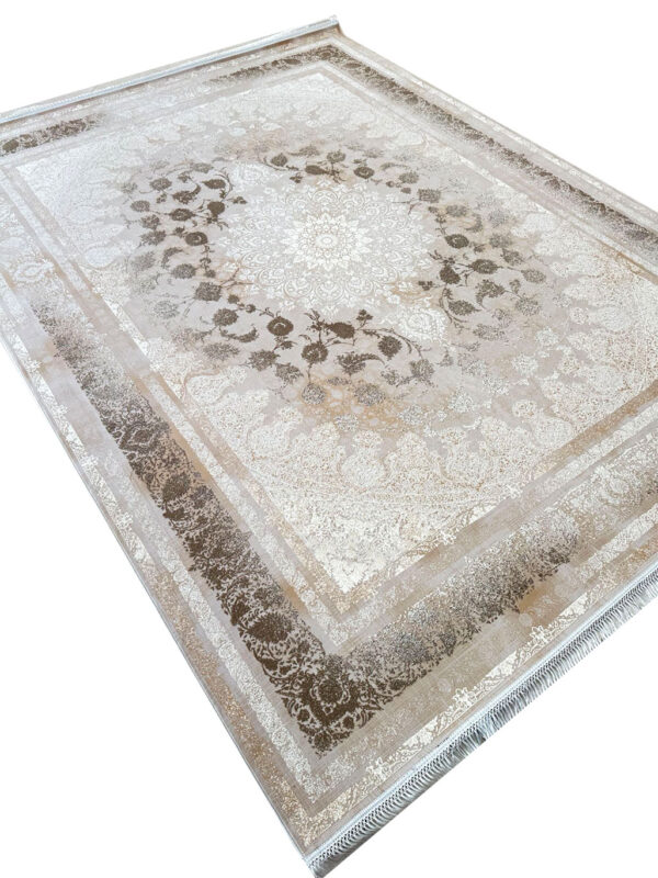 فرش وینتیج رنگ بژ 1200 شانه گل برجسته کد 1408