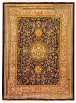فرش ابریشم قم طرح افشان ترنج دار 1500 شانه کد 64FA3105598