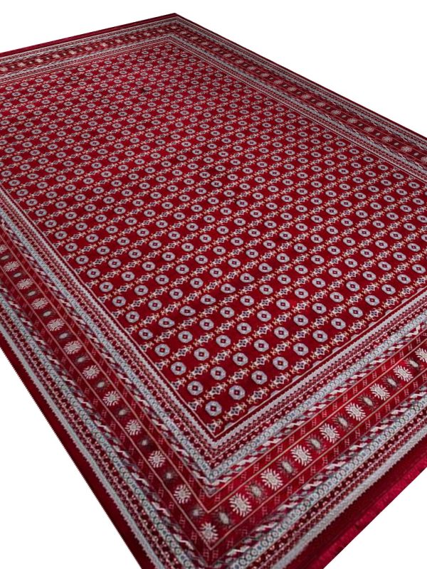 فرش ترکمن طرح آدلان رنگ لاکی 1200 شانه گل برجسته کد 201153 - فرشخونه