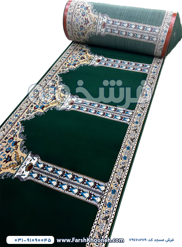 فرش سجاده ای طرح مناجات رنگ سبز 700 شانه کد 702119 - فرشخونه