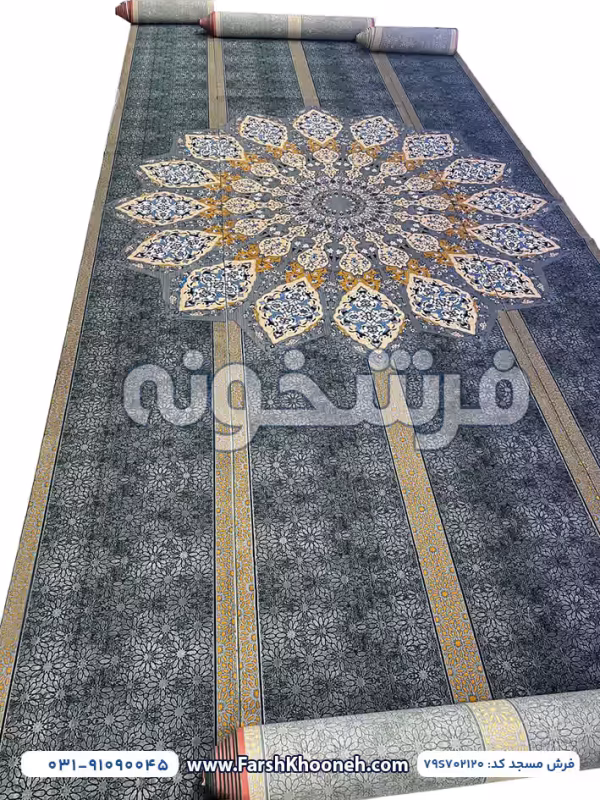 فرش تشریفات سجاده ای طرح ترنج بزرگ رنگ طوسی کد 702120 - فرشخونه