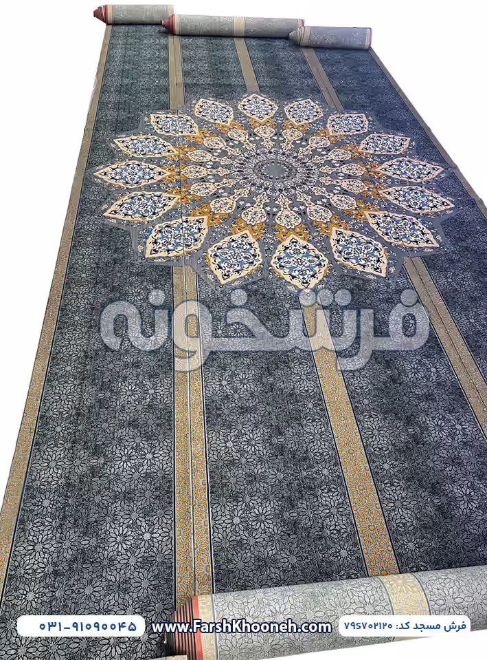 فرش تشریفات سجاده ای طرح ترنج بزرگ رنگ طوسی کد 702120 - فرشخونه
