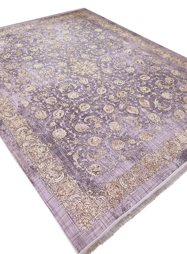 فرش طلاکوب افشان طرح میلان رنگ سربی 1200 شانه گل برجسته کد 5042