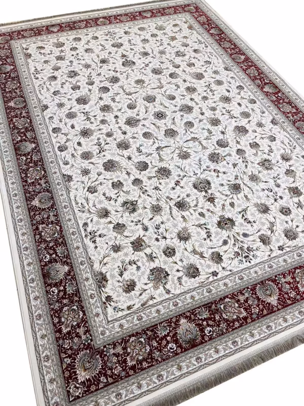 فرش طلاکوب طرح نیکا 1500 شانه گل برجسته کد 1600 کرم