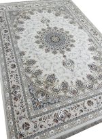 فرش طلاکوب طرح روژان 1500 شانه گل برجسته تراکم 4500 کد 1621 کرم