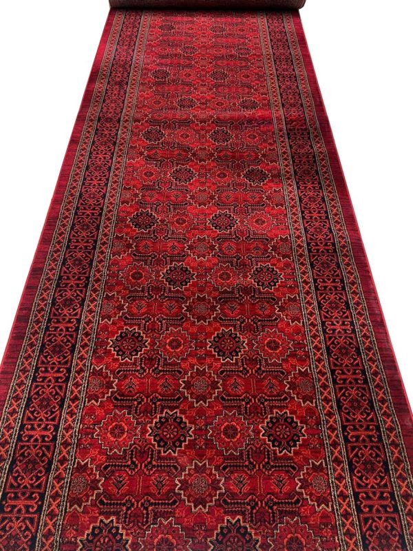 فرش کناره طرح گبه ماشینی رنگ لاکی 500 شانه کد 522