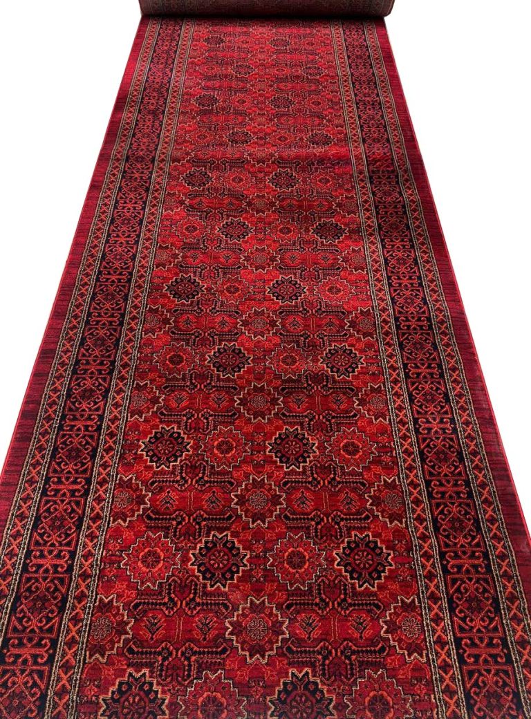 فرش کناره طرح گبه ماشینی رنگ لاکی 500 شانه کد 522