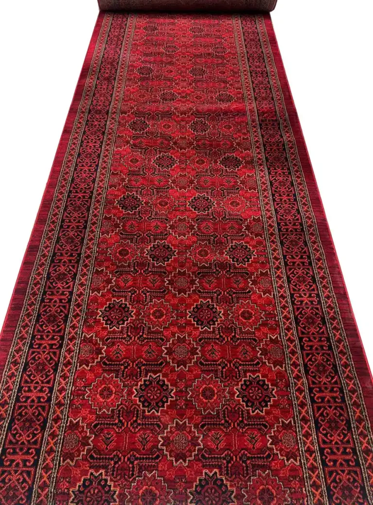 فرش کناره طرح گبه ماشینی رنگ لاکی 500 شانه کد 522