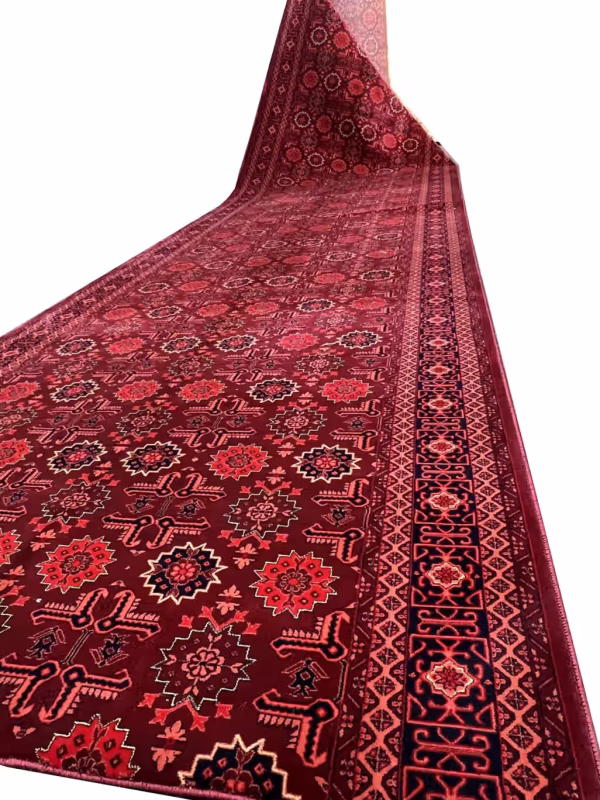 فرش راهرو ترکمن طرح گنبدی رنگ لاکی 700 شانه کد 80600