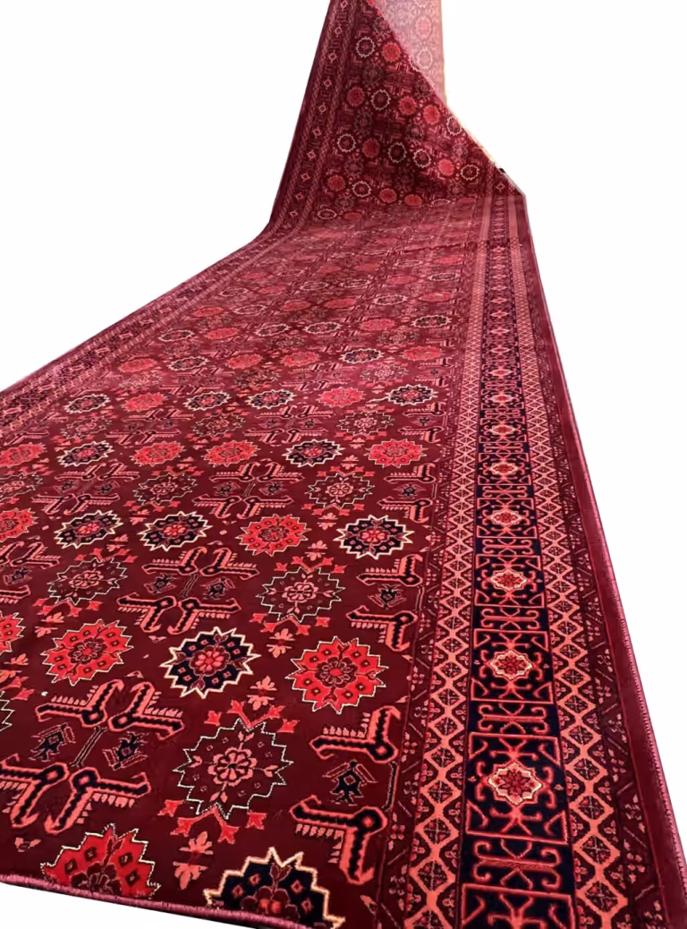 فرش راهرو ترکمن طرح گنبدی رنگ لاکی 700 شانه کد 80600